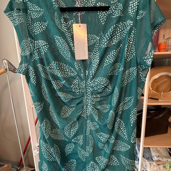 Daniel Rainn Teal Leaf Print Blouse NWT size 3X - Picture 6 of 8